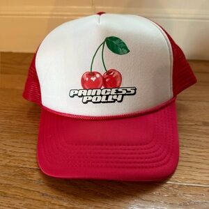 Never been worn Princess Polly Red & White Cherry Logo Trucker Hat
